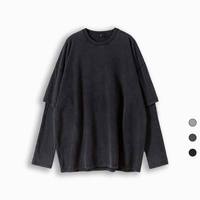 Personnalisé T-shirt vintage délavé de haute qualité pour hommes Double couche à manches longues Oversize Unique Print Dropshipping Stock
