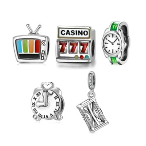 Bất 925 Sterling Silver Old Retro Truyền Hình Men Hạt Phụ Kiện Charms Đối Với Vòng Tay Phụ Nữ Trang Sức Bán Buôn Rất Nhiều Số Lượng Lớn