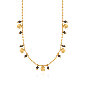 สร้อยคอแฟชั่นสไตล์ยุโรปอเมริกันประดับด้วยลูกปัดสีดำลายดอกไม้ทำมือ  พร้อมจี้เปลือกหอย  วัสดุสแตนเลสชุบทอง 18K - Product Image 6