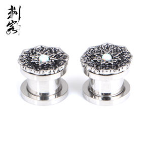 RVS dubbelgevouwen <span class=keywords><strong>tunnels</strong></span> met opaal in het midden en antieke lotusbloem bovenop, sieraden - Product Image 5