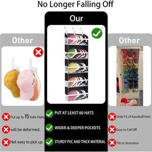 Over The Door <b>Hat</b> Organizer 33x15x85cm Clear Pockets For Baseball Caps Storage Rack Behind Door Wall Hook Type - Product Image 3