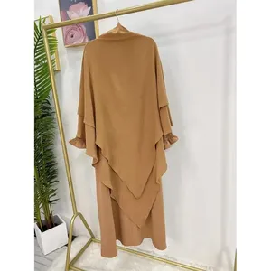 Robe de prière pour femmes, vêtement musulman du Ramadan, Abaya Dubaï, Islam, Jilbeb, ensemble 2 pièces, foulard Khimar superposé, hijab et robe longue OEM - Product Image 3