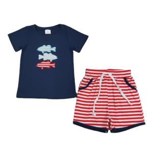 Conjunto de Ropa Casual de 2 Piezas para Bebé Niño, Camiseta y Pantalones Cortos de Algodón con Bordado Americano RTS Boutique, Ropa para el 4 de Julio - Product Image 1
