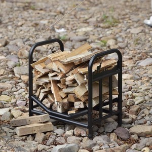 Support à bois de chauffage portable d'extérieur en métal noir rectangulaire à 1 niveau, rangement polyvalent pour cuisine, salon et extérieur - Product Image 5