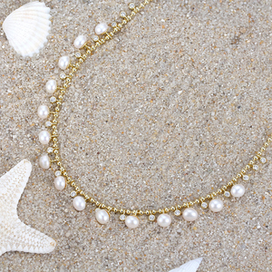 Collar de perlas de agua dulce chapadas en oro de 14K con circonita cúbica, joyería para mujer - Product Image 4