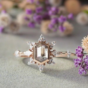 Indah Dainty potongan heksagon garam dan merica berlian janji wanita 925 perak perhiasan cincin halus - Product Image 3