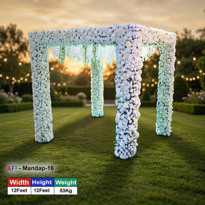 Arche de mariage florale AFF Mandap 16, 12 pieds x 12 pieds, style classique élégant, décoration florale artificielle éternelle, pavillon entièrement fleuri - Product Image 3