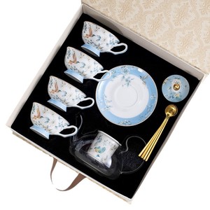 British Afternoon <b>Tea</b> <b>Set</b> One <b>Pot</b> Four Cups Flower Bird Coffee Cup Saucer Light Luxury Housewarming Gift Premium Gift Box - Product Image 5