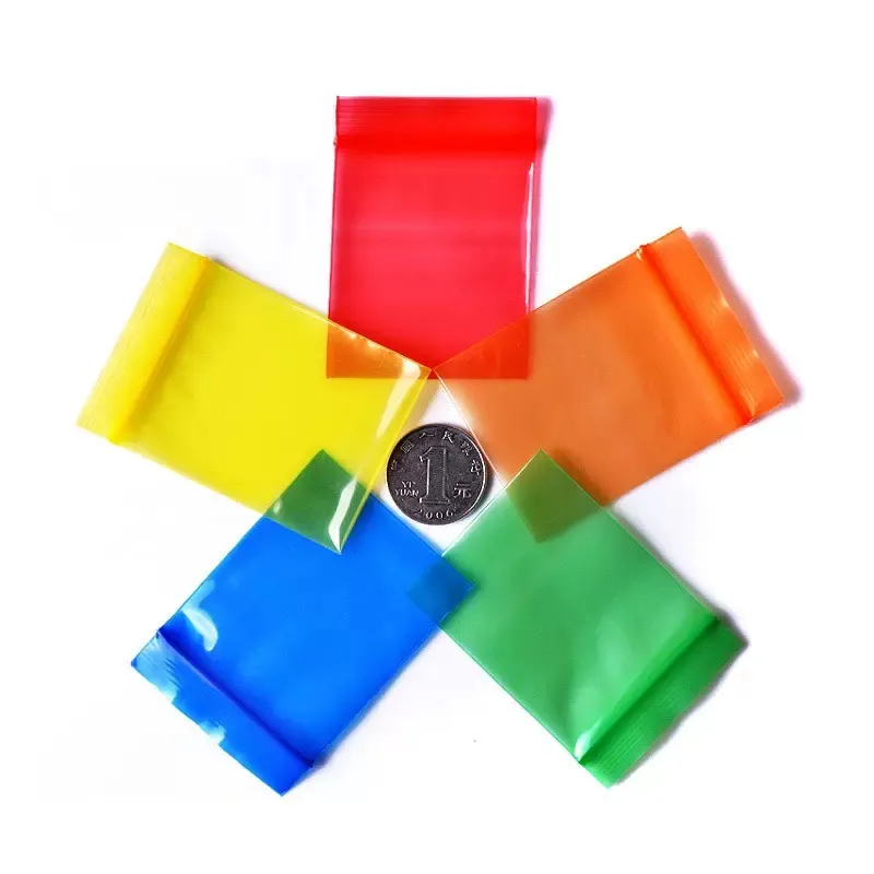 Mini bolsa Ziplock transparente pequeña con cremallera de plástico, personalizada, azul, rojo, amarillo, verde
