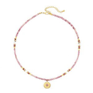 Collar de cristal rosa a la moda, collar de cuentas de piedras naturales, joyería hecha a mano para mujer - Product Image 6