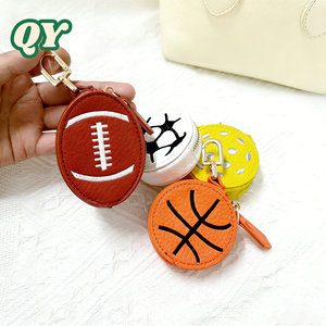QY Sports Ball PU <b>Leather</b> Coin Purse <b>Keychain</b> Football Baseball Basketball Bag Charm Wallet Accessories - Product Image 1