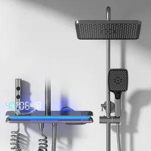 Modern banyo yağmur termostatik duş piyano anahtar dijital pirinç banyo led tam vücut duş masaj bar sistemi seti