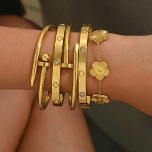 Women's Waterproof Stainless Steel 18K Gold Plated High-grade Exquisite Trendy Bangle Set Ball Gift for Party - Product Image 1