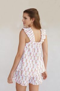 Set <span class=keywords><strong>estivo</strong></span> da <span class=keywords><strong>donna</strong></span> 2 pezzi con volant stampato e pantaloncini Casual Set di <span class=keywords><strong>pigiama</strong></span> in <span class=keywords><strong>cotone</strong></span> - Product Image 3