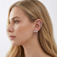 HGC ASTM-F136 Titane Barre Courbe avec Pendentif Fleur Marquise et Cœur en Chaîne, Zircon Cubique à Dos Plat, Labret Stud pour Tragus et Hélix, Bijou de Piercing