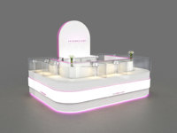 Kiosque moderne de bijoux de parfum de centre commercial Kiosque de vitrine en verre rose de conception de stand présentoir de bijoux de comptoir de bijoux pour le centre commercial