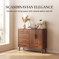 Armoire de rangement en bois massif écologique et peu encombrante, 6 tiroirs, 2 portes, style moderne du milieu du siècle, pour chambre à coucher, salon, entrée