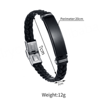 Pulsera de Cuero Clásica para Hombre, Venta al por Mayor, Acero Inoxidable, Grabada, Doble Trenzado, con Dije en Blanco