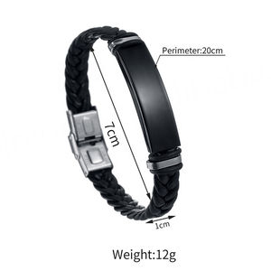 Classic <b>Mens</b> <b>Leather</b> <b>Bracelet</b> Wholesale Stainless Steel Engraved Blank Charm Double Wrap Braided <b>Leather</b> <b>Bracelet</b> for <b>Men</b> - Product Image 6