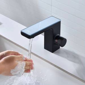 Grifo automático infrarrojo de un solo giro con sensor para lavabo de baño, montado en cubierta, color negro, precio de fábrica - Product Image 1