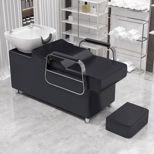 Cama de Lavado Profesional Negra y Dorada para Salón con Lavabo de Cerámica y Reposapiés, Set para Peluquería, Spa, Barbería y Mobiliario de Salón de Belleza - Product Image 3