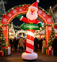 Panneau directionnel gonflable Père Noël Colonne de bonbons, contraste rouge-vert avec éclairage, pour jardin, terrasse, ambiance festive de Noël