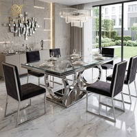 Fournisseur de meubles d'hôtel de luxe sur mesure, tables de salle à manger en verre commercial en acier inoxydable argenté miroir