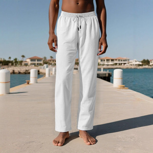 <span class=keywords><strong>Pantaloni</strong></span> da <span class=keywords><strong>uomo</strong></span> casual in <span class=keywords><strong>lino</strong></span> a vita media, tinta unita, a gamba dritta, comodi e traspiranti, per esterni, abbinabili a tutto, Nuova Collezione 2025 - Product Image 4