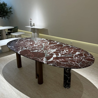 Table de salle à manger ovale en marbre Rosso Levanto naturel, finition brillante, de luxe, pour villa et intérieur, vente en gros usine