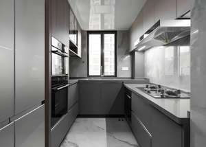 Chine Petite cuisine moderne populaire Ensemble d'armoires de cuisine en mélamine Kitchenette en bois - Product Image 2