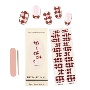 Hot Ins Trendy Semi-cured UV Gel Nail Sticker Long Lasting 2D Nail Gel Wraps UV Lamp Required