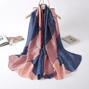 100% Zijde Gevoel Hangzhou Custom Ontwerp Digital Printing 180X90 Cm Zijden Sjaal Beroemde Merk Sjaal