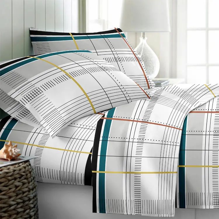 Bán Buôn 2-3 Mảnh 100% Polyester Vải Được Trang Bị Gối Bộ Đồ Giường Comforter Bộ Sang Trọng In Tấm Ga Giường Sợi Nhỏ