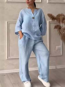 Conjunto Casual de Pantalones Anchos y Blusa Holgada de <span class=keywords><strong>Lino</strong></span> y Algodón para Mujer, Estilo Europeo y Americano, a la Moda 2026 - Product Image 6