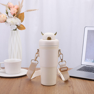 Pequeño diablo lindo termo de acero inoxidable taza de estudiante femenina con pajita taza de agua simple portátil - Product Image 3