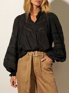 Abbigliamento da donna bianco di alta qualità camicie lunghe maniche a palloncino donna Casual abbottonate top alla moda rifiniture in <span class=keywords><strong>pizzo</strong></span> camicette da donna - Product Image 3