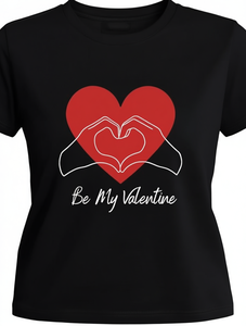 T-shirt da donna per San Valentino, manica corta, girocollo, stampa con cuore, Be My Valentine, top casual primaverile, lavabile in lavatrice - Product Image 1