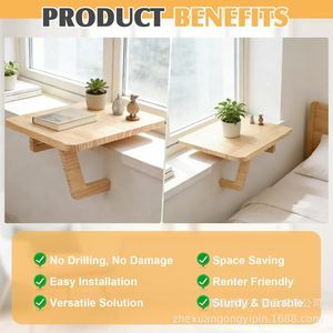 Wooden Window Sill <b>Shelf</b> Extension Bracket Rectangle <b>Wall</b> <b>Mounted</b> Undercounter 16mm Thickness For Succulent Storage - Product Image 4