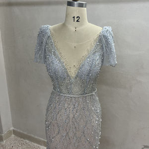 Cristal <span class=keywords><strong>sans</strong></span> manches châle fil robes de soirée 2023 dubaï gris nu col en v Sexy robe formelle - Product Image 5