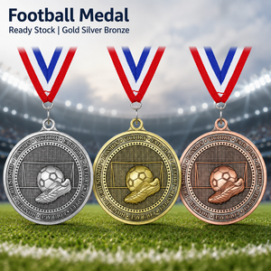 Custom Soccer Medals Football Medal Metal Medal Wholesale Award Medals Gold Silver Bronze With <b>Ribbon</b> Supplier - Product Image 1