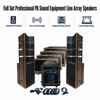 Équipement audio professionnel avec caissons de basses, enceintes Line Array, amplificateurs et table de mixage pour concerts en plein air, églises et locations de scènes