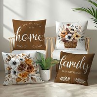 Housses de coussin Kongyu Home Textiles, lot de 4, motif floral rose, style rustique, décoration maison de campagne