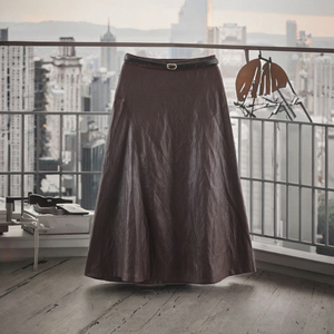 กระโปรงทรงเอเอวสูงสีพื้นสไตล์หวาน ระบายอากาศได้ดี สำหรับผู้หญิง ฤดูใบไม้ร่วง ปี 2026 พร้อมเข็มขัด - Product Image 3