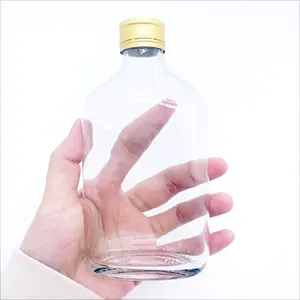 Clear Flat Flask Liquor Bottle Square 50 80 90 110 100 150 200 350ml Whiskey Bottle Glass Alcohol Spirits Glass Bottle with Lid