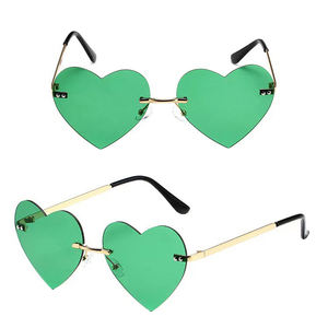 Lunettes de soleil sans monture en forme de cœur UV400, nouvelle mode en métal rouge, bleu, jaune, violet pour unisexe - Product Image 3