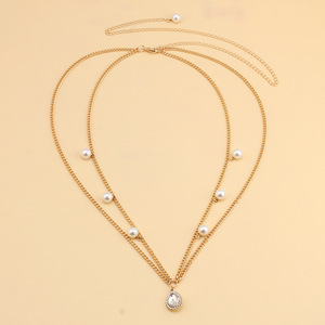 สร้อยคอแฟชั่นประดับมุกทองคำ จี้รูปหยดน้ำ ประดับเพชรเทียม เหมาะสำหรับใส่ไปทะเล สร้อยคาดเอวแบบเส้นเดียว ประดับมุกเทียม - Product Image 4