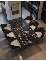 Table et chaises de salle à manger rectangulaires minimalistes italiennes, design moderne en marbre de luxe léger pour l'ameublement de la maison
