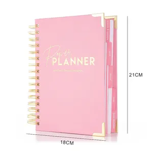 2024 Pink Gift Journal Weekly Planner Customized Golden Logo Spiral Notebook