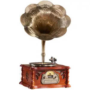 Собранный Ретро металлический виниловый граммофон в стиле ретро с железным Рогом, который может вмещать записи