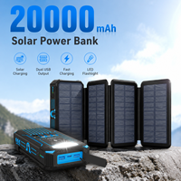 Batterie solaire pliable Li-Polymère 20000mAh 22.5W avec chargeur sans fil et charge rapide 2-en-1, entrée Type-C, étanche et lumière LED